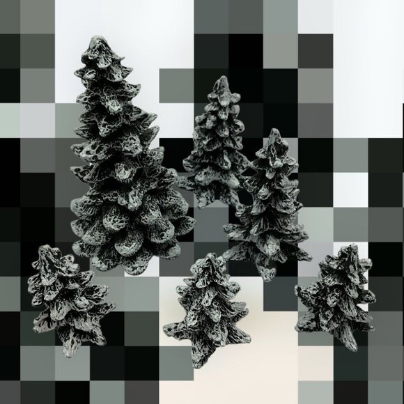 Meryvns Vintage 1990 Cold Cast Christmas Trees Snow Village Set of 6 Holiday - Picture 3 of 16